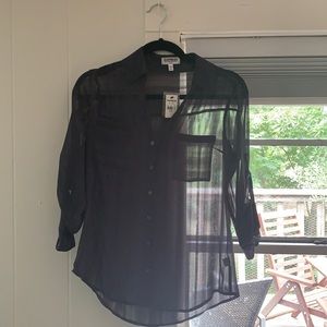 Express breezy gray portafino button up w/ pockets